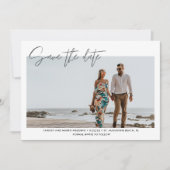 Moderne strandbruiloft 'Save the Date' met foto Save The Date (Voorkant)