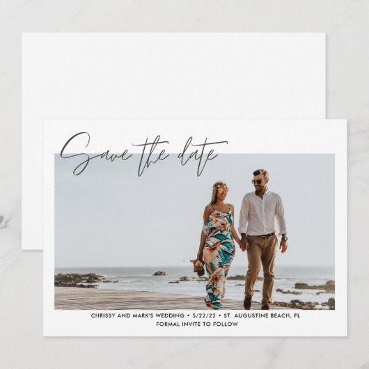 Moderne strandbruiloft 'Save the Date' met foto Save The Date (Voorkant / Achterkant)