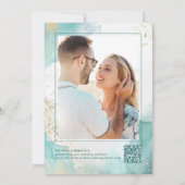 Moderne strandbruiloft Teal Goud Abstracte foto Save The Date (Achterkant)
