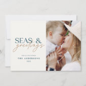 moderne strandfamiliefoto Kerstkaart (Voorkant)