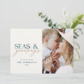 moderne strandfamiliefoto Kerstkaart (Staand voorkant)