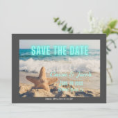 Moderne strandtafereel & neon Save the Date (Staand voorkant)