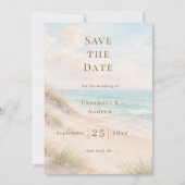 Moderne strandtrouw save the date (Voorkant)