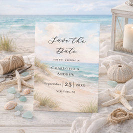 Moderne strandtrouw save the date