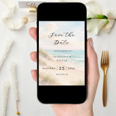 Moderne strandtrouw save the date