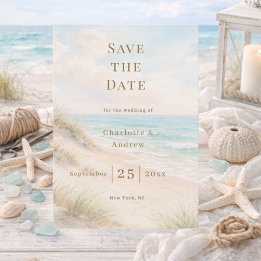 Moderne strandtrouw save the date