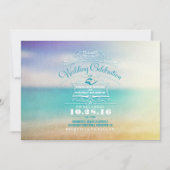 Moderne stranduitnodiging - tropisch blauw zee kaart (Voorkant)