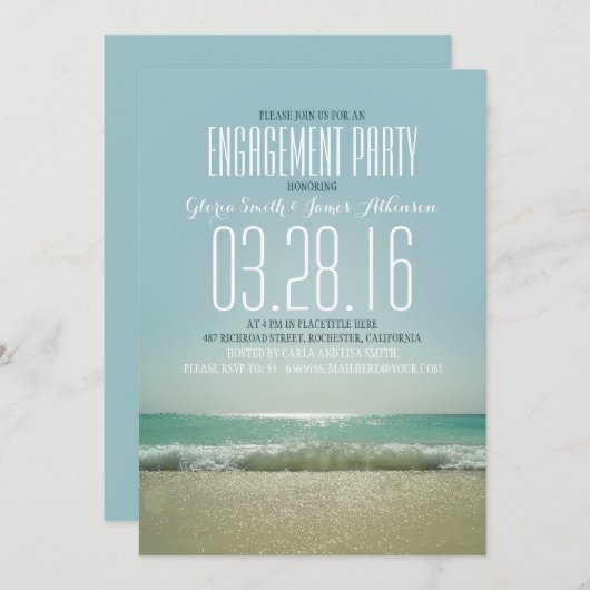 Moderne strandverlovingsfeestuitnodigingen met zee kaart (Voorkant / Achterkant)