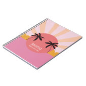 Moderne strandzonnepalm roze naam notitieboek (Linkerzijde)