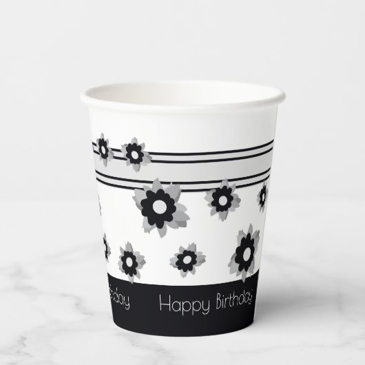 Moderne streep en bloemig papieren bekers (Achterkant)