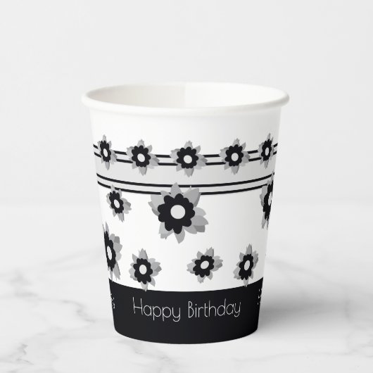 Moderne streep en bloemig papieren bekers (Links)