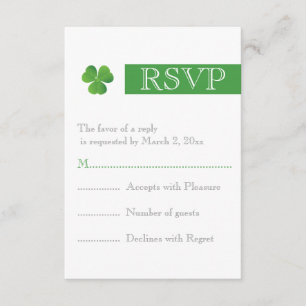 Moderne streep & groene klaver Ierse bruiloft RSVP Kaartje