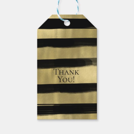Moderne streep met zwart-wit en gouden verf cadeaulabel (Voorkant)