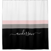 Moderne streep personaliseert zwart roze douchegordijn (Voorkant)