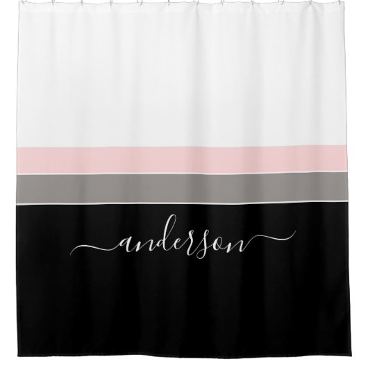 Moderne streep personaliseert zwart roze douchegordijn (Voorkant)