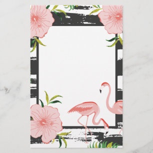 Moderne streep roze flamingo briefpapier