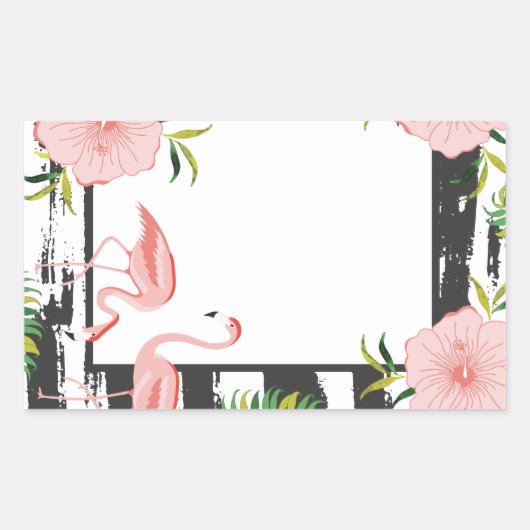 Moderne streep roze flamingo rechthoekige sticker (Voorkant)