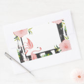 Moderne streep roze flamingo rechthoekige sticker (Envelop)