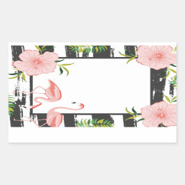 Moderne streep roze flamingo rechthoekige sticker