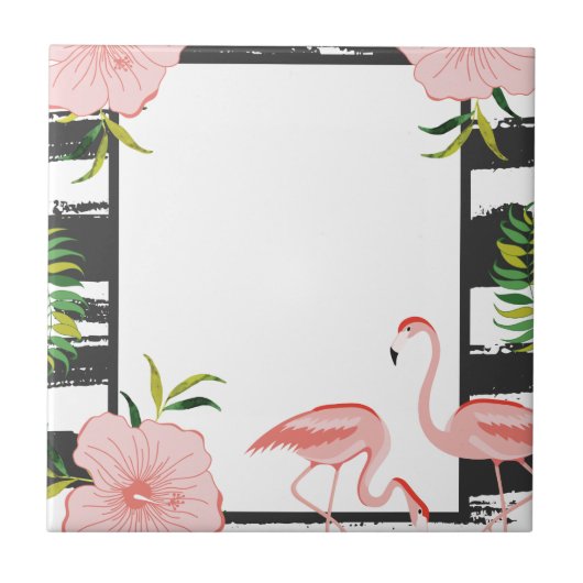 Moderne streep roze flamingo tegeltje (Voorkant)