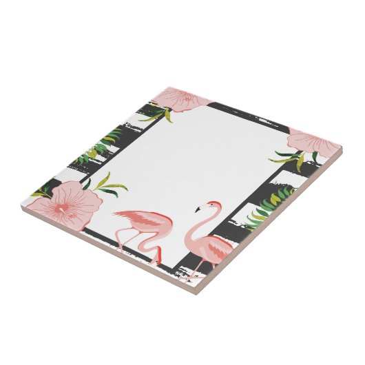Moderne streep roze flamingo tegeltje (Zijkant)