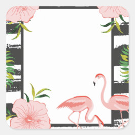 Moderne streep roze flamingo vierkante sticker