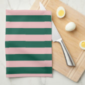 Moderne streep vakantie groen & roze theedoek (Quarter Fold)