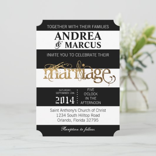 Moderne streep Zwart Wit 5x7 bruiloft uitnodiging (Staand voorkant)