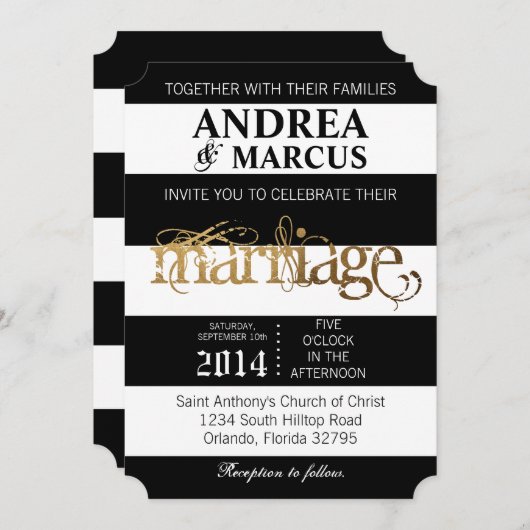 Moderne streep Zwart Wit 5x7 bruiloft uitnodiging (Voorkant / Achterkant)