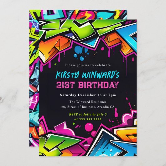 Moderne Street Art Graffiti 21e verjaardag Kaart (Voorkant / Achterkant)