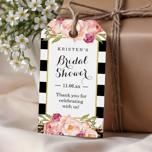 Moderne Strepen Bloemendecoratie Bruiloftsshower F Cadeaulabel