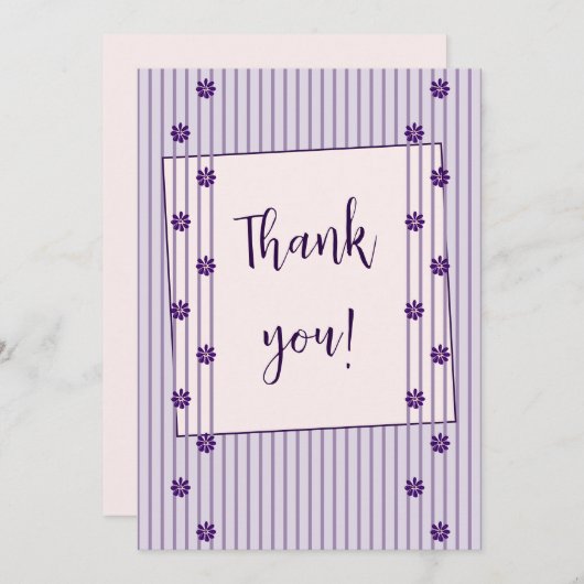 Moderne strepen en bloemrijen bedankkaart (Voorkant / Achterkant)