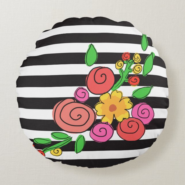 moderne strepen florale ronde kussen (Voorkant)