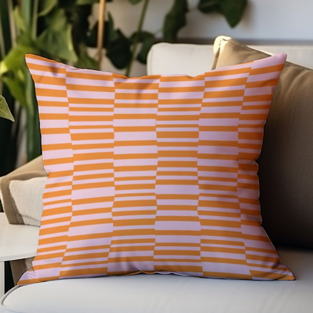 Moderne Strepen Geometrisch Patroon Roze Oranje Kussen (Creator heeft geüpload)