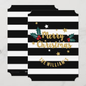 Moderne strepen & gouden glitter Vrolijk kerstfees Feestdagenkaart (Voorkant / Achterkant)