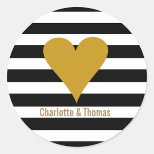 Moderne Strepen Gouden Hart Chic Ronde Sticker