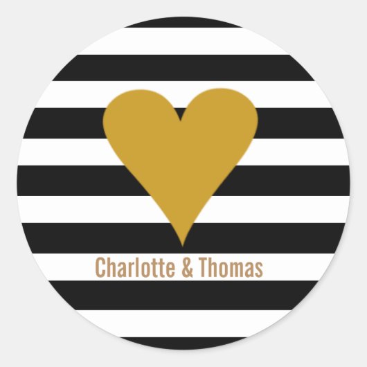 Moderne Strepen Gouden Hart Preppy Ronde Sticker (Voorkant)