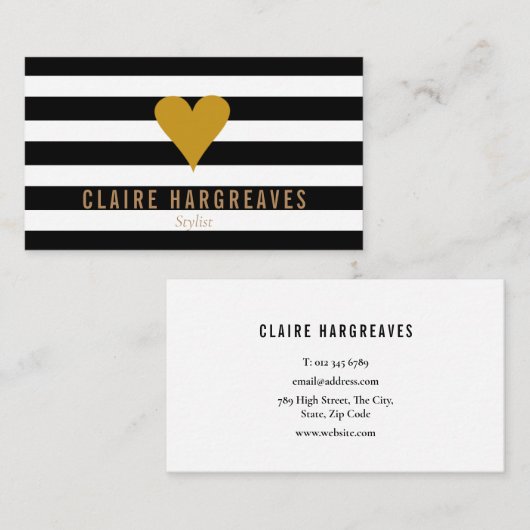 Moderne Strepen Gouden Hart Professioneel Visitekaartje (Voorkant / Achterkant)