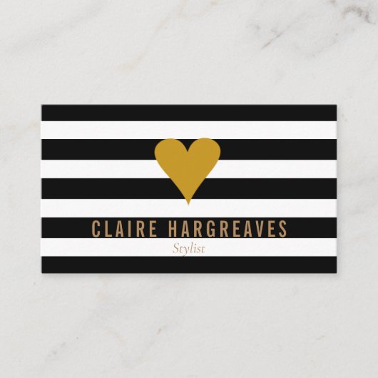 Moderne Strepen Gouden Hart Professioneel Visitekaartje (Voorkant)