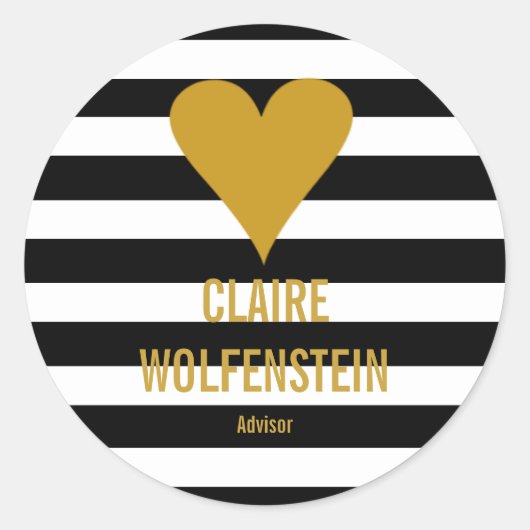 Moderne Strepen Gouden Hart Ronde Sticker (Voorkant)