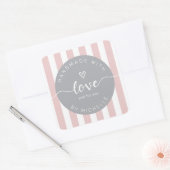 Moderne strepen Handgemaakt met liefde Monogram Vierkante Sticker (Envelop)