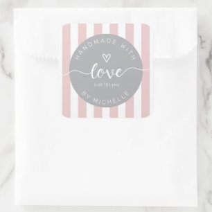 Moderne strepen Handgemaakt met liefde Monogram Vierkante Sticker
