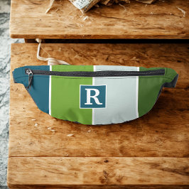 Moderne strepen in blauw en groen met Monogram Heuptasje