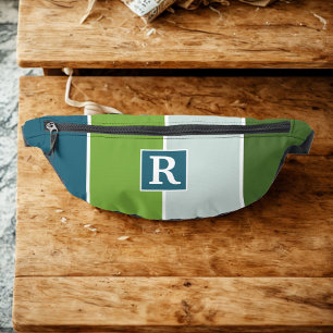 Moderne strepen in blauw en groen met Monogram Heuptasje