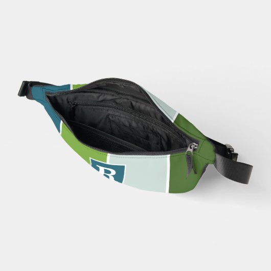 Moderne strepen in blauw en groen met Monogram Heuptasje (Open)