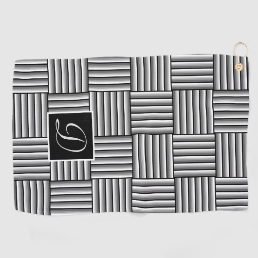Moderne strepen in zwart, wit en grijs - Monogram Golfhanddoek (Horizontaal)