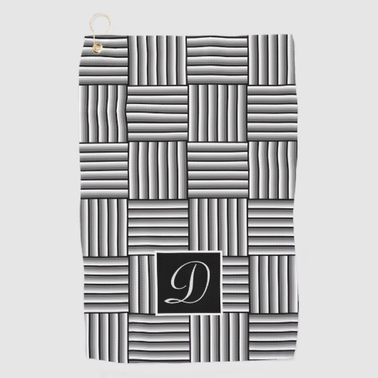 Moderne strepen in zwart, wit en grijs - Monogram Golfhanddoek (Voorkant)