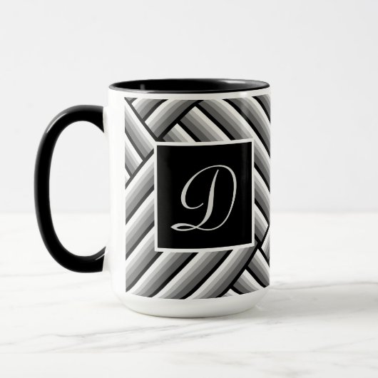 Moderne strepen in zwart, wit en grijs - Monogram Mok (Links)