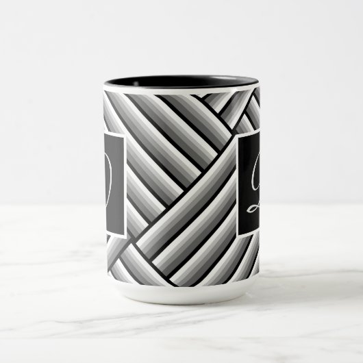Moderne strepen in zwart, wit en grijs - Monogram Mok (Midden)