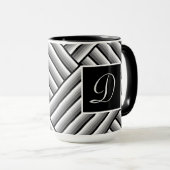 Moderne strepen in zwart, wit en grijs - Monogram Mok (Voorkant rechts)